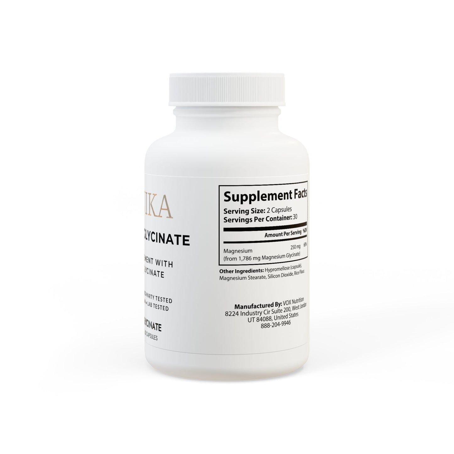 Magnesium Glycinate 250mg – Dietary Supplement – 60 Veggie Capsules