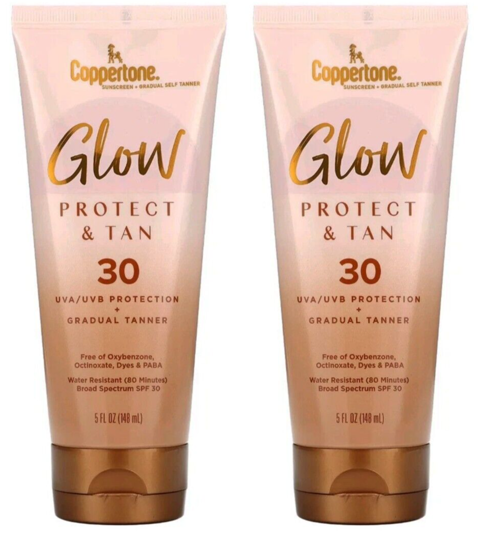 Coppertone Glow Protect & Tan Sunscreen Lotion + Gradual Self Tanner (2 Pack)