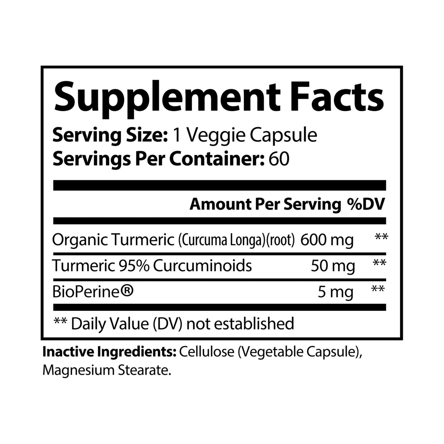Turmeric + BioPerine® | High-Potency Curcumin | 60 Vegan Capsules