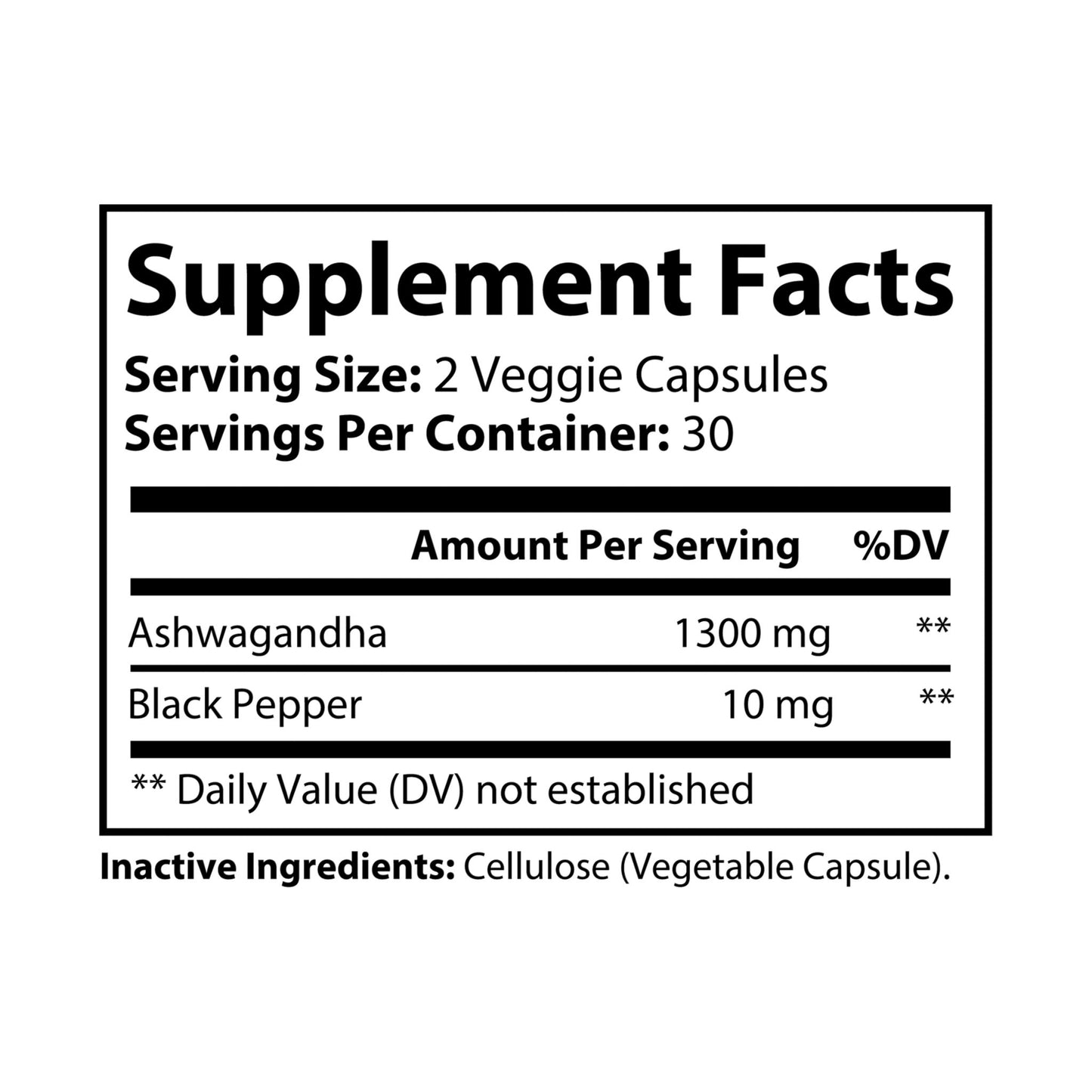 Ashwagandha Complex – 1300mg Root Extract + Black Pepper – 60 Vegetable Capsules