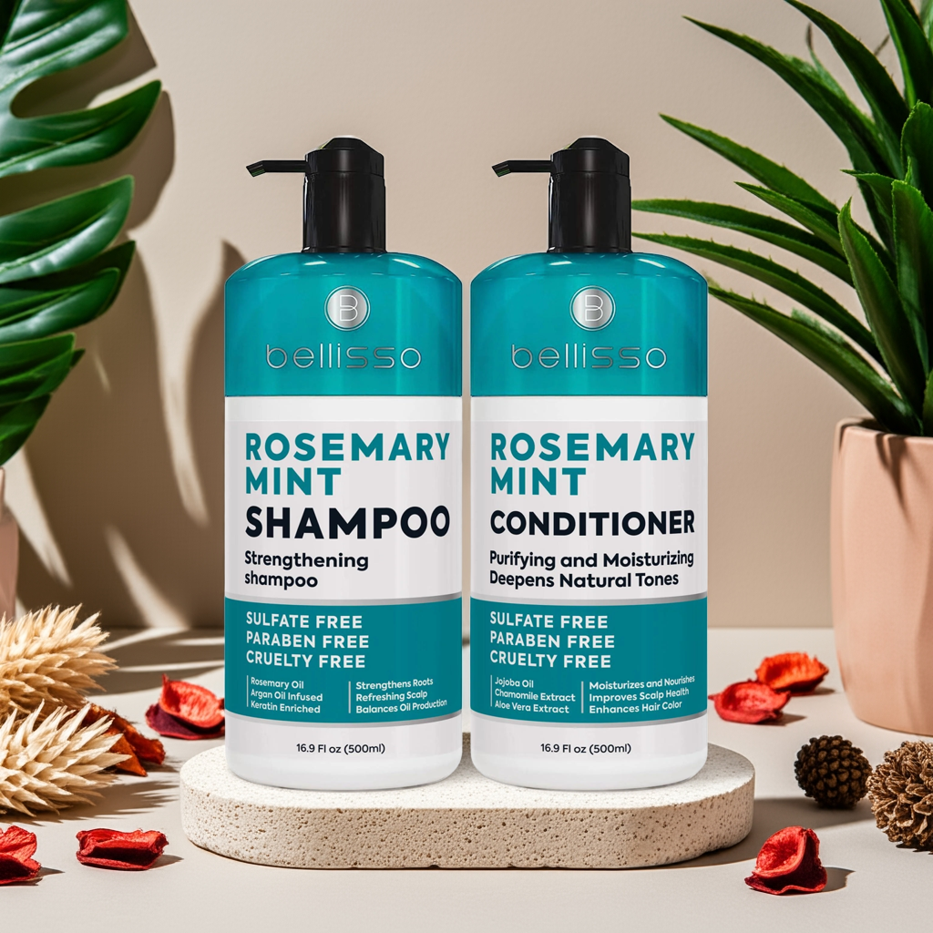 Bellisso Rosemary & Mint Volumizing Shampoo & Conditioner – Sulfate-Free Hair Thickening & Scalp Health