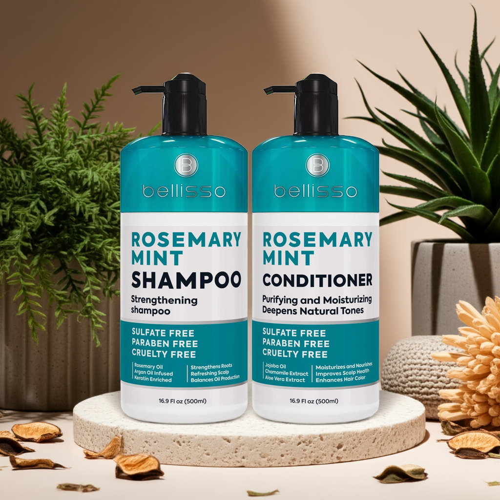 Bellisso Rosemary & Mint Volumizing Shampoo & Conditioner – Sulfate-Free Hair Thickening & Scalp Health