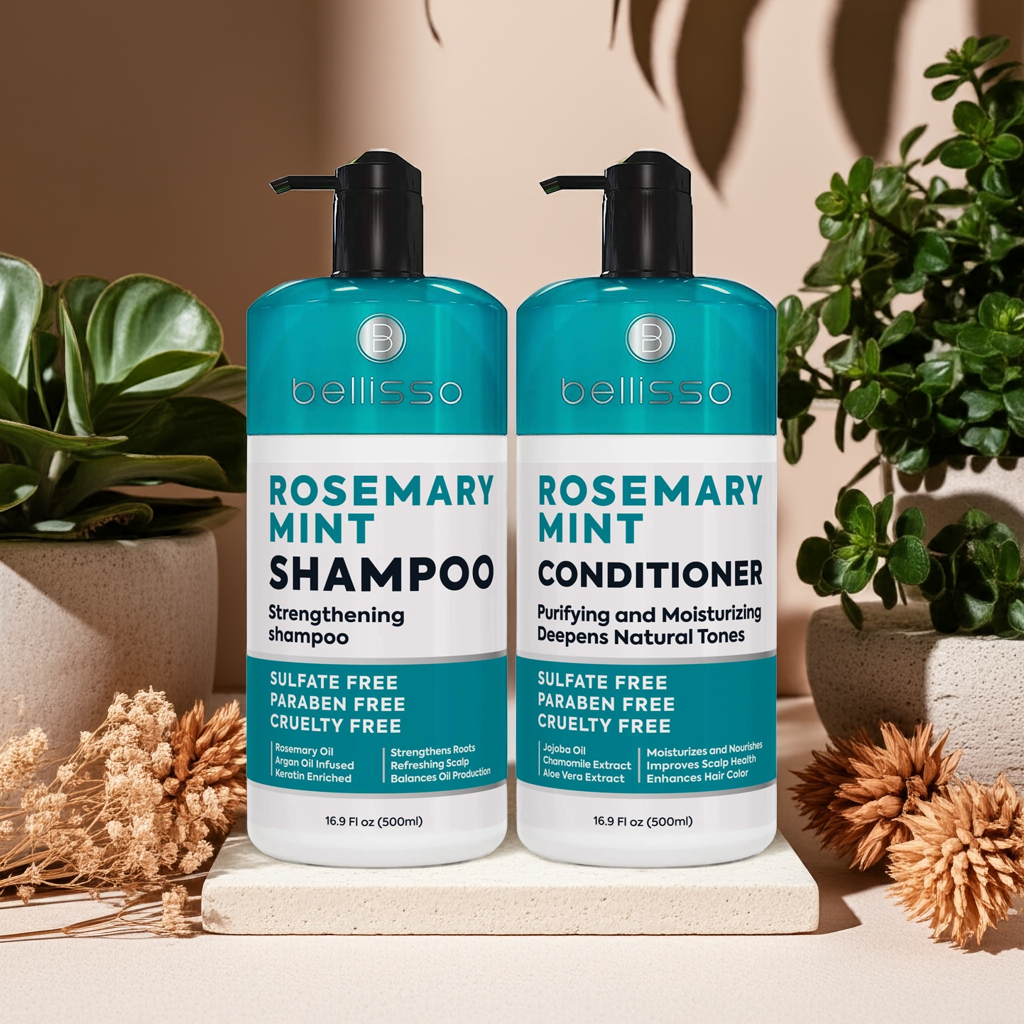 Bellisso Rosemary & Mint Volumizing Shampoo & Conditioner – Sulfate-Free Hair Thickening & Scalp Health