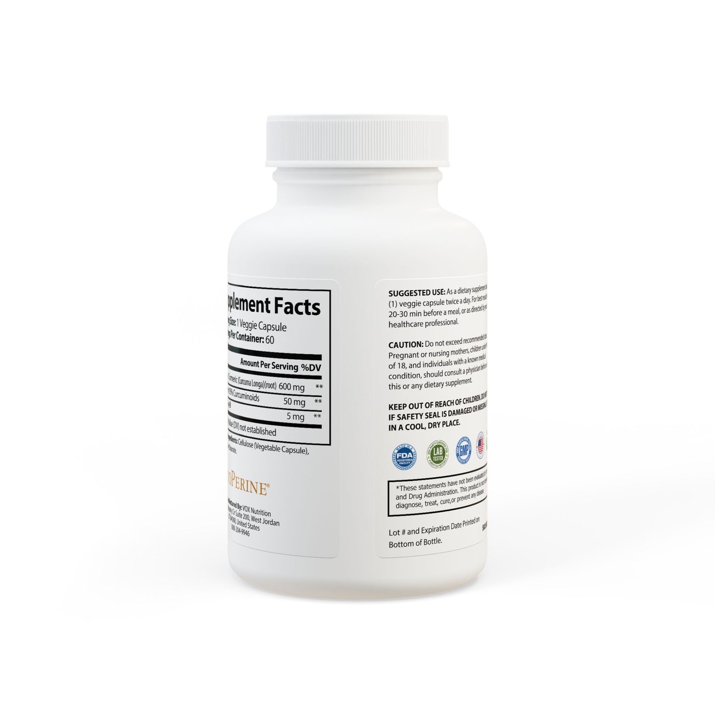 Turmeric + BioPerine® | High-Potency Curcumin | 60 Vegan Capsules