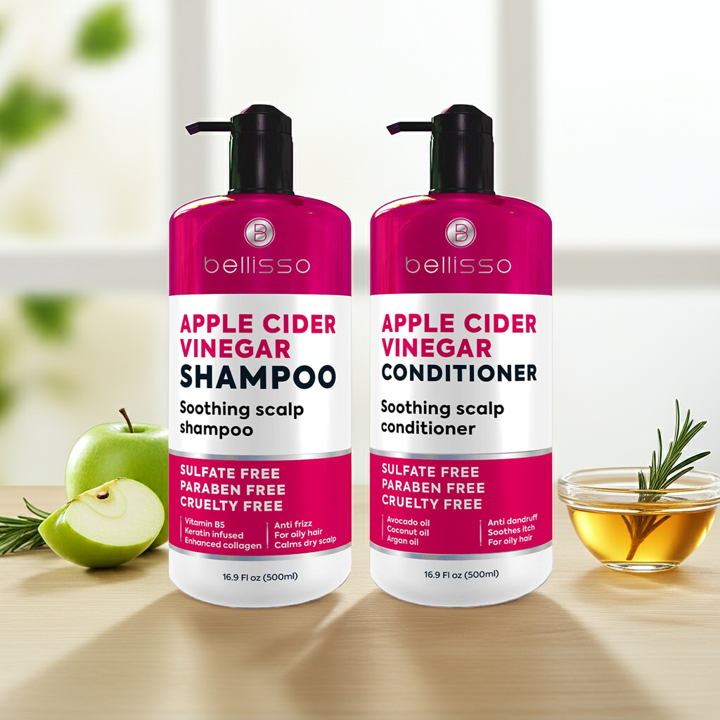 Bellisso Apple Cider Vinegar Shampoo & Conditioner – Sulfate-Free, Strengthening Hair