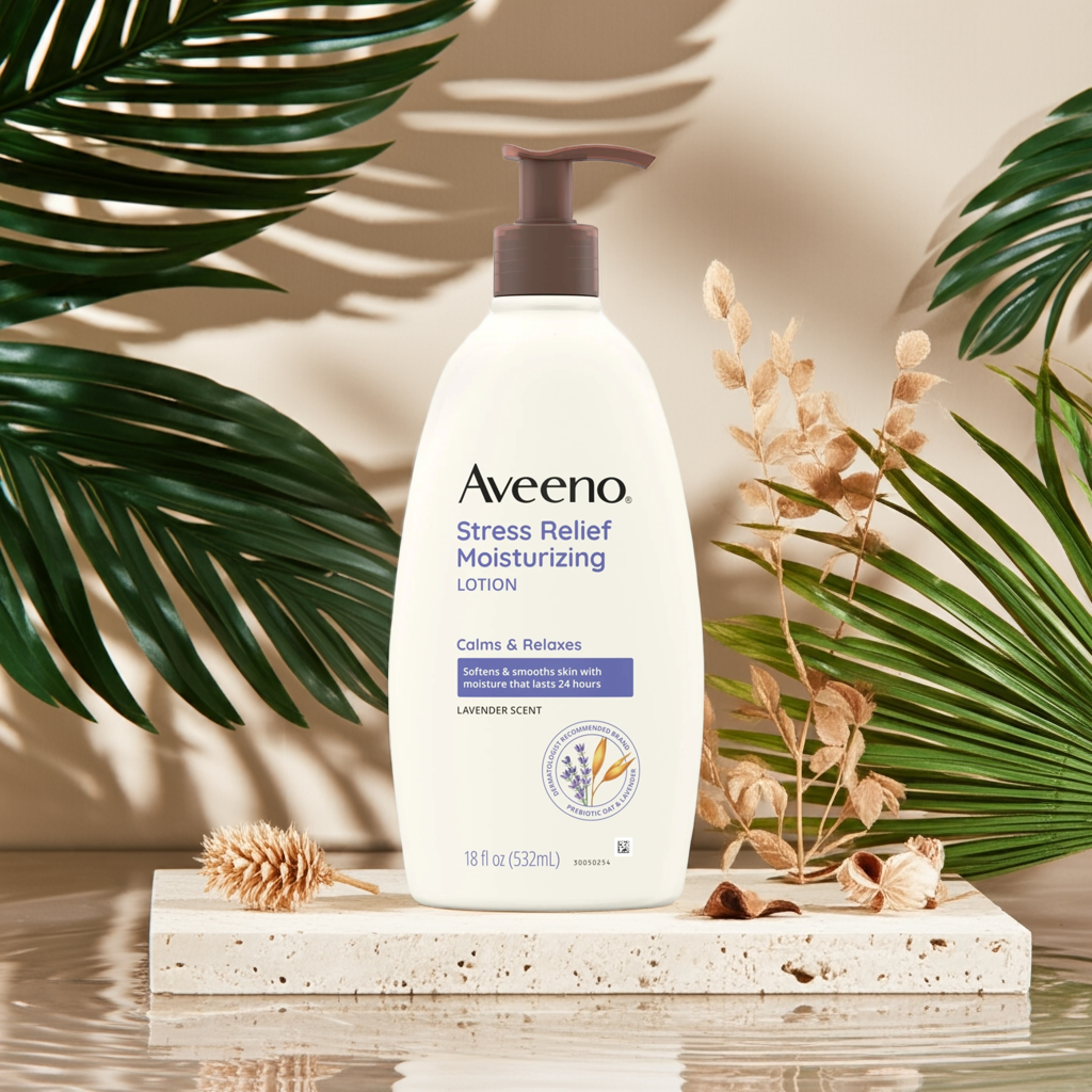 Aveeno Stress Relief Moisturizing Body Lotion – Lavender & Prebiotic Oat for Hydrated, Calm Skin