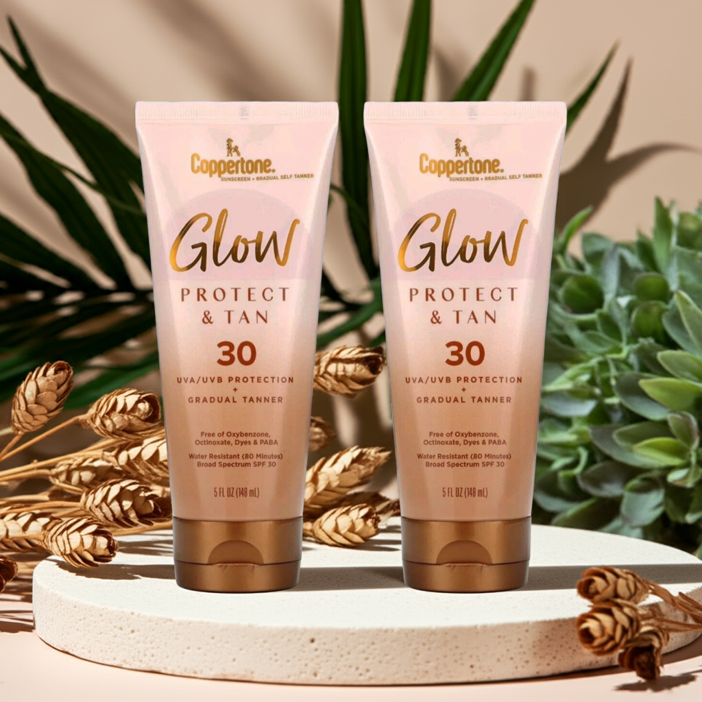 Coppertone Glow Protect & Tan Sunscreen Lotion + Gradual Self Tanner (2 Pack)