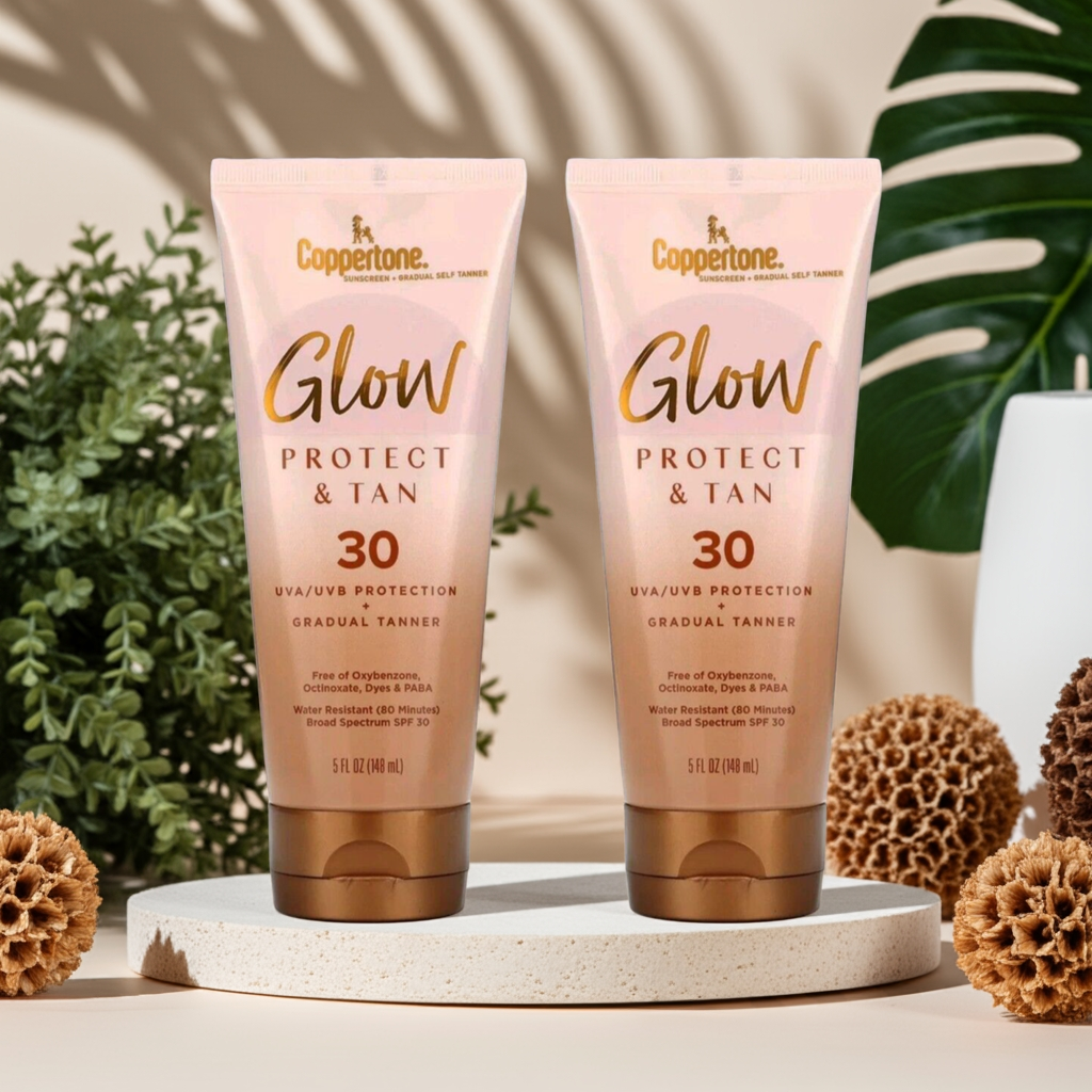 Coppertone Glow Protect & Tan Sunscreen Lotion + Gradual Self Tanner (2 Pack)