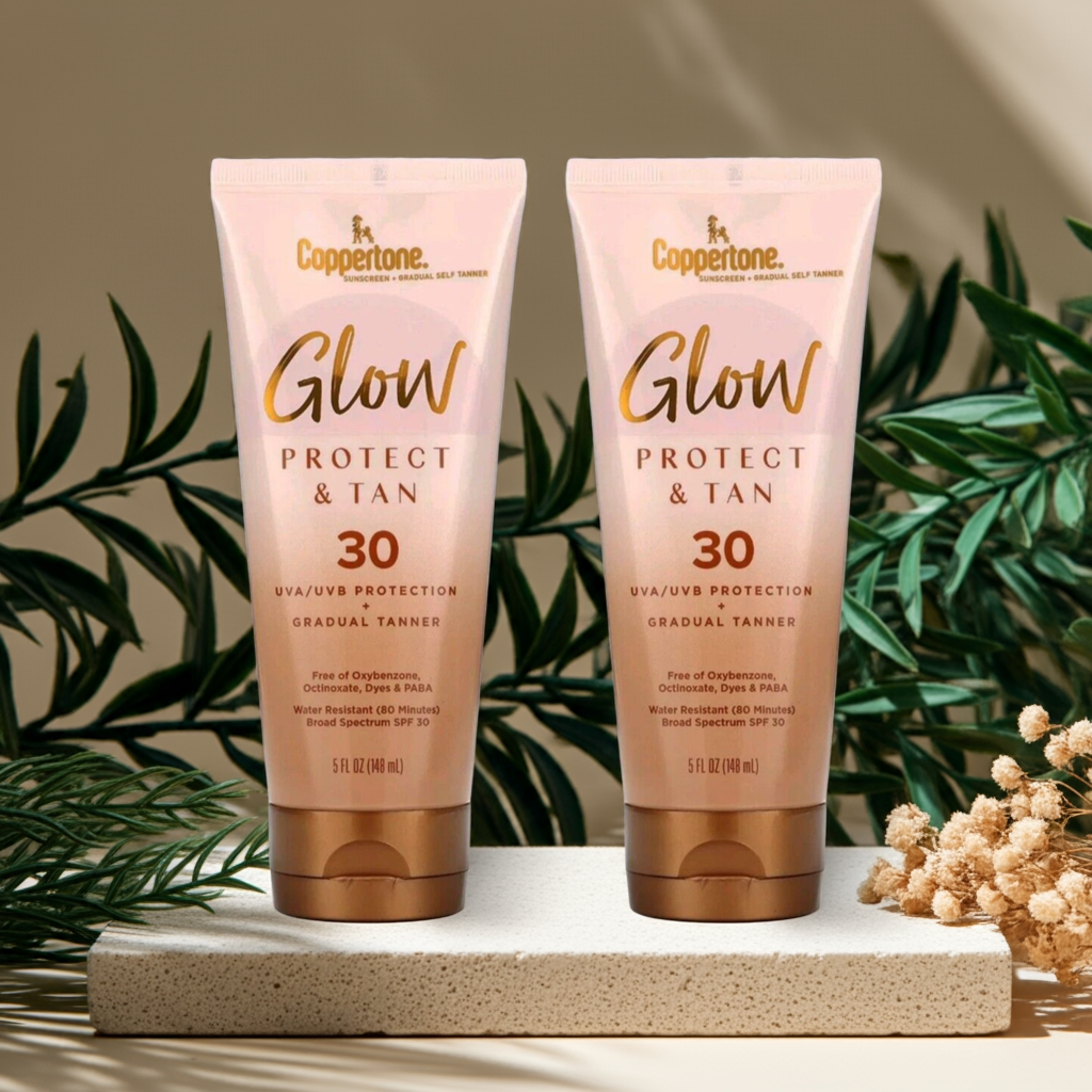 Coppertone Glow Protect & Tan Sunscreen Lotion + Gradual Self Tanner (2 Pack)