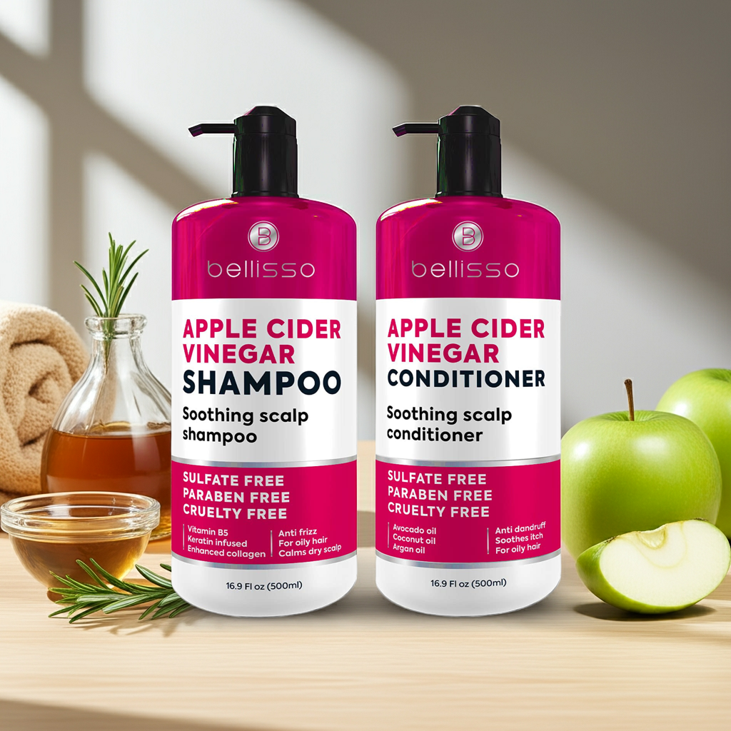 Bellisso Apple Cider Vinegar Shampoo & Conditioner – Sulfate-Free, Strengthening Hair