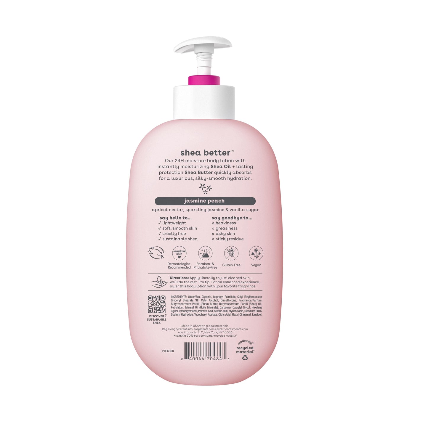 Shea Better Body Lotion - Jasmine Peach, 16 Fl Oz, Nourishes and Soothes Dry Skin
