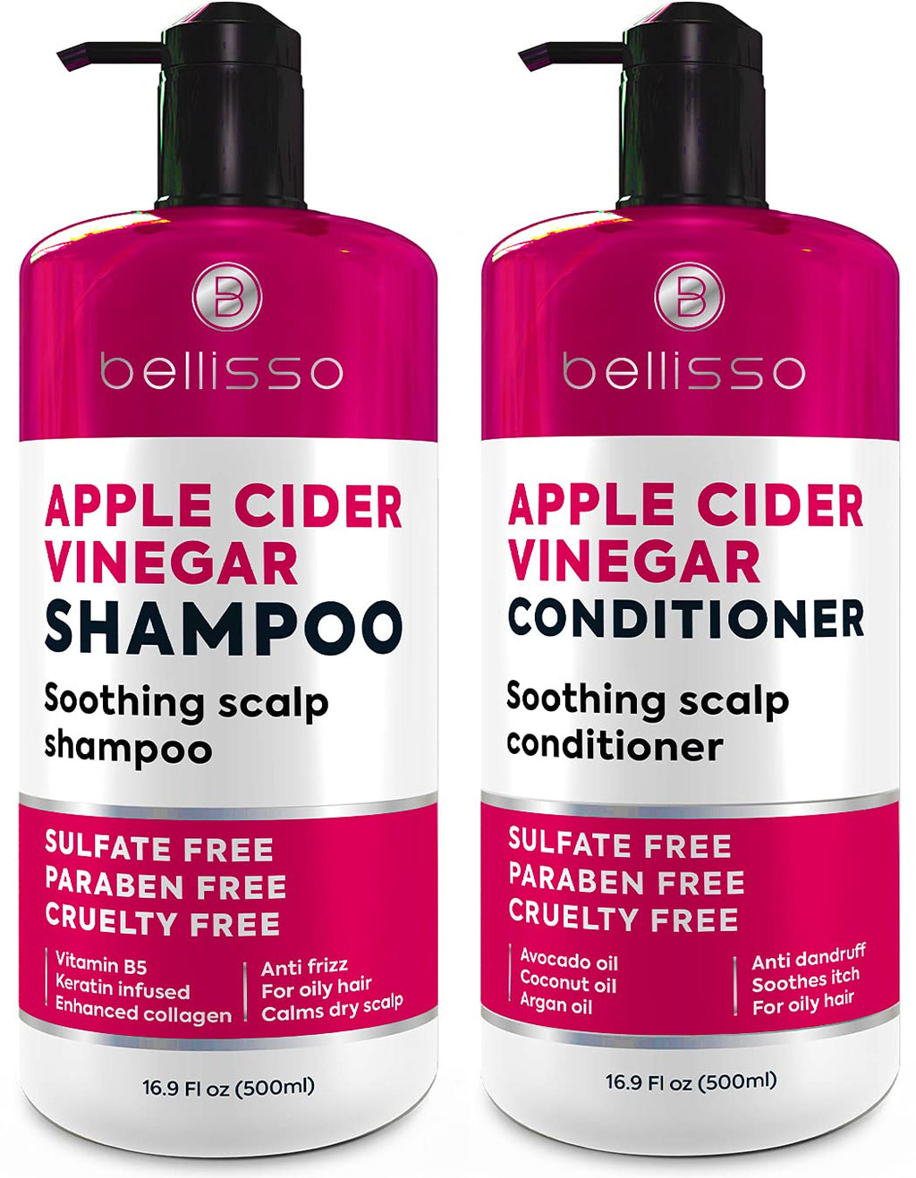 Apple Cider Vinegar Shampoo and Conditioner Set - Anti-Dandruff Treatment for Flaky and Itchy Scalp - Sulfate and Paraben Free Formula for Dry, Oily, and Damaged Hair - Intensive Care for All Hair Types