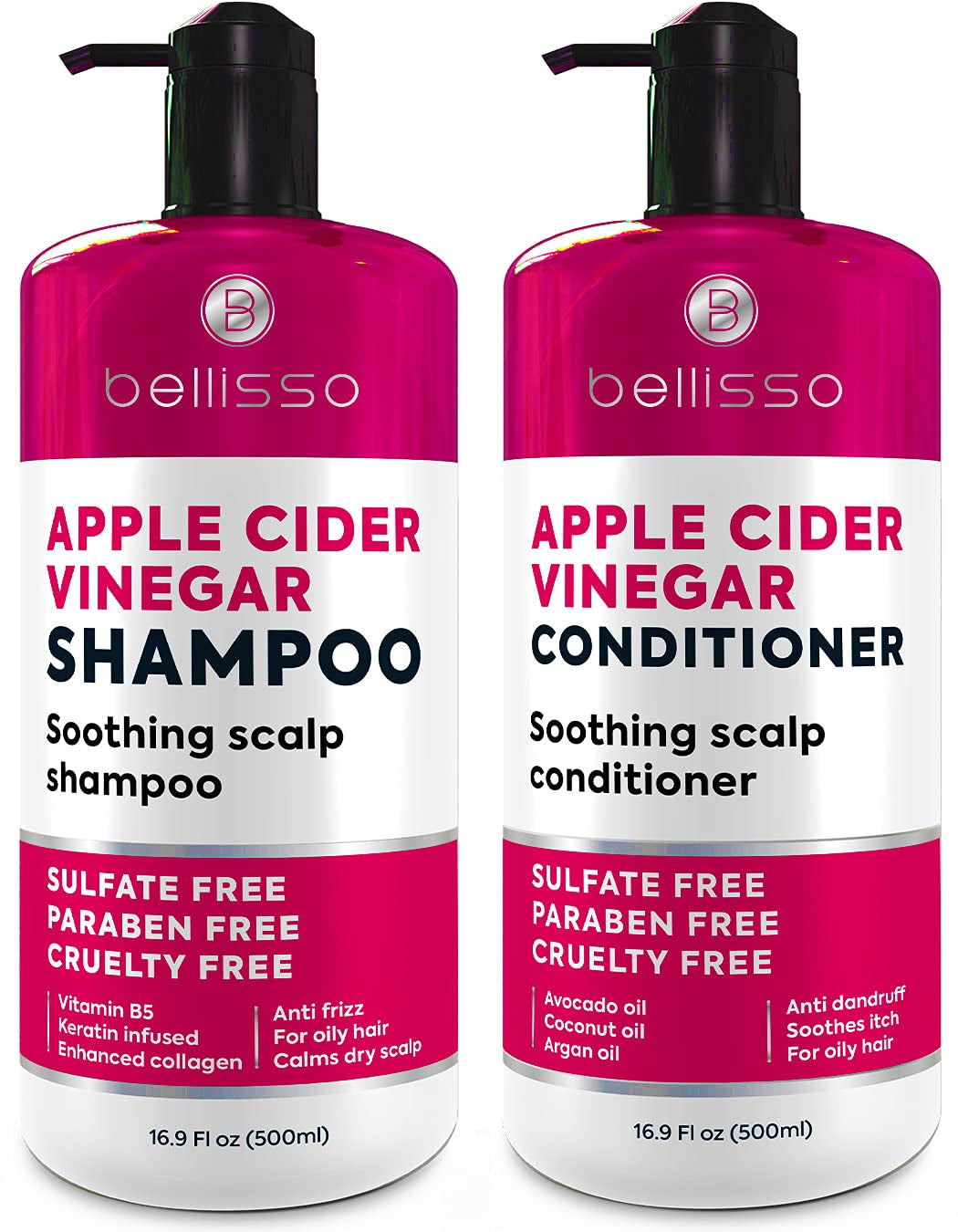Apple Cider Vinegar Shampoo and Conditioner Set - Anti-Dandruff Treatment for Flaky and Itchy Scalp - Sulfate and Paraben Free Formula for Dry, Oily, and Damaged Hair - Intensive Care for All Hair Types