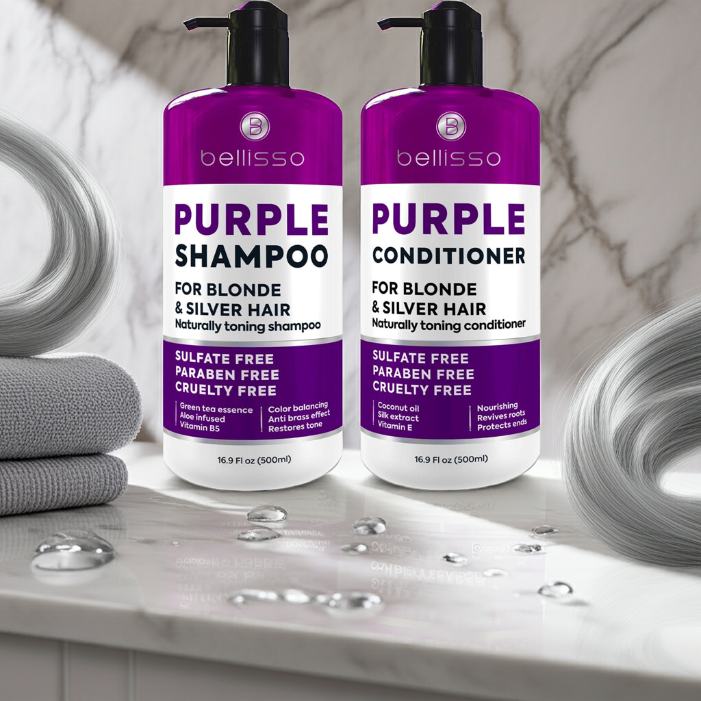 Bellisso Purple Shampoo & Conditioner – Sulfate & Paraben-Free Toner for Blonde, Silver & Grey Hair