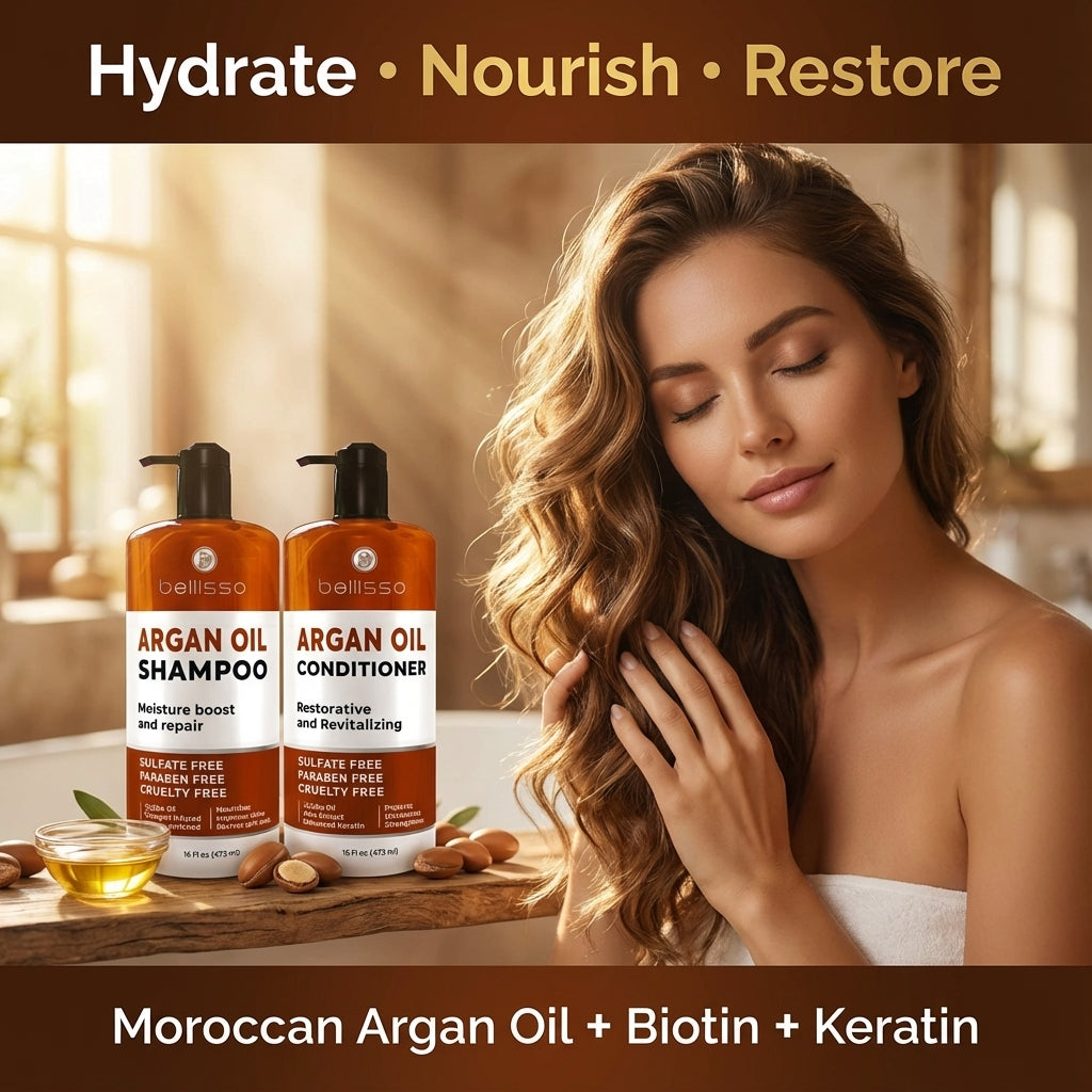Bellisso Moroccan Argan Oil Shampoo & Conditioner – Sulfate-Free Hair
