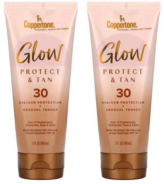 Coppertone Glow Protect & Tan Sunscreen Lotion + Gradual Self Tanner (2 Pack)