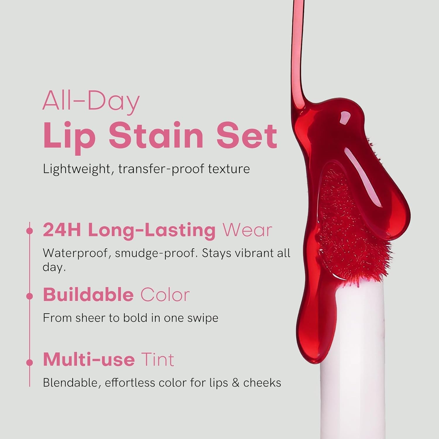 Bayfree Lip Tint Stain Set, 2 PCS Korean Water Tint Lightweight Non-Sticky, Waterproof Long Lasting Liquid Blush & Lip Stain, Transfer-Proof, Matte Finish Lip Color Makeup (Made into Jam)