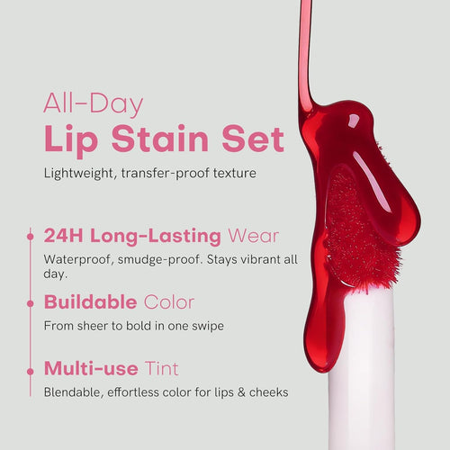 Bayfree Lip Tint Stain Set, 2 PCS Korean Water Tint Lightweight Non-Sticky, Waterproof Long Lasting Liquid Blush & Lip Stain, Transfer-Proof, Matte Finish Lip Color Makeup (Made into Jam)