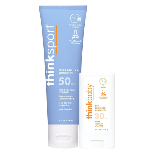 SPF 50 Clear Zinc Sunscreen 3 Oz + Thinkbaby SPF 30 Sunscreen Stick 0.64Oz