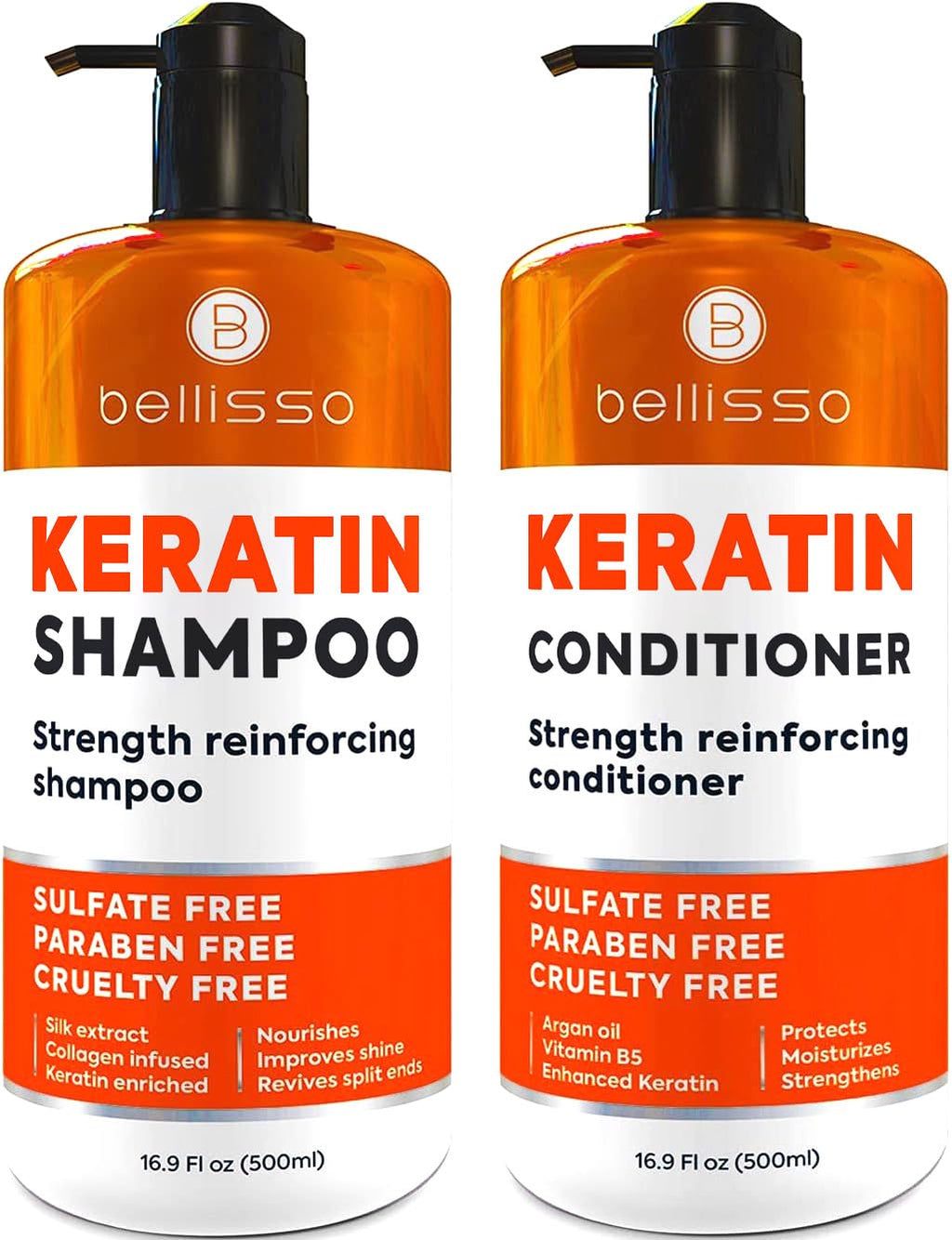 Keratin Shampoo and Conditioner Set - Sulfate and Paraben Free - Professional Thickening Treatment for All Hair Types, Including Dry, Damaged, Curly, Frizzy, Straight, and Color-Treated Hair - Anti-Frizz Formula for Men and Women