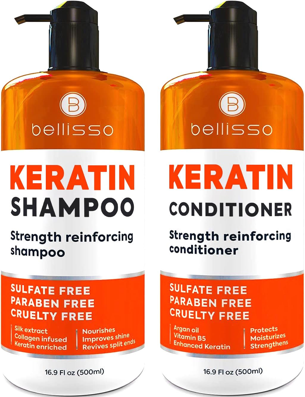 Keratin Shampoo and Conditioner Set - Sulfate and Paraben Free - Professional Thickening Treatment for All Hair Types, Including Dry, Damaged, Curly, Frizzy, Straight, and Color-Treated Hair - Anti-Frizz Formula for Men and Women