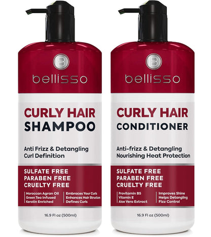 Curly Hair Shampoo and Conditioner Set - Moisturizing Sulfate-Free Formula for Defining Wavy, Curly, and Frizzy Hair - Safe for Color-Treated Locks for Both Women and Men