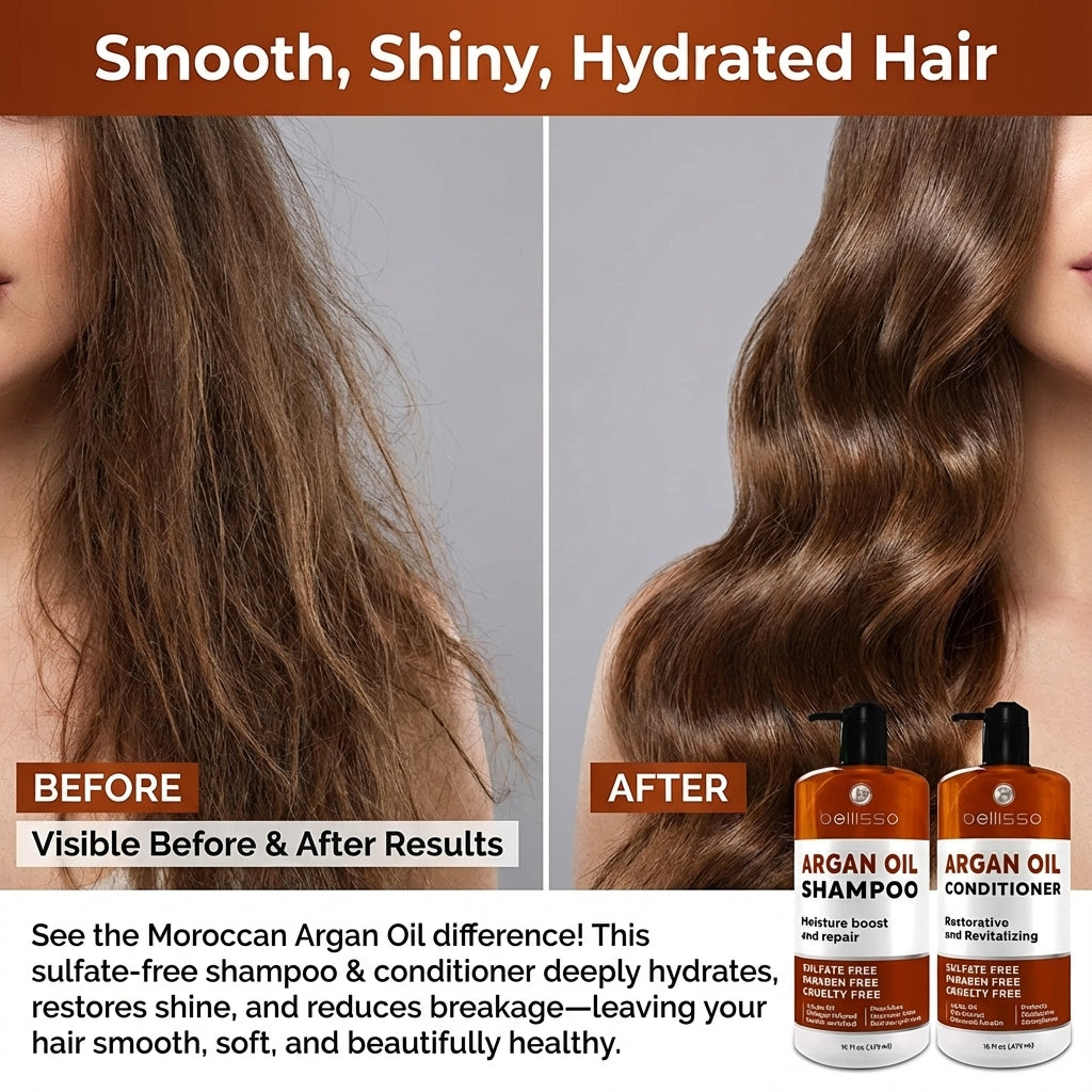 Bellisso Moroccan Argan Oil Shampoo & Conditioner – Sulfate-Free Hair