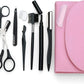 8PCS/SET Eyebrow Shaping Kit - Scissors, Pencil, Brush Trimmer, Beauty Tools Set with Leather Bag (Pink)