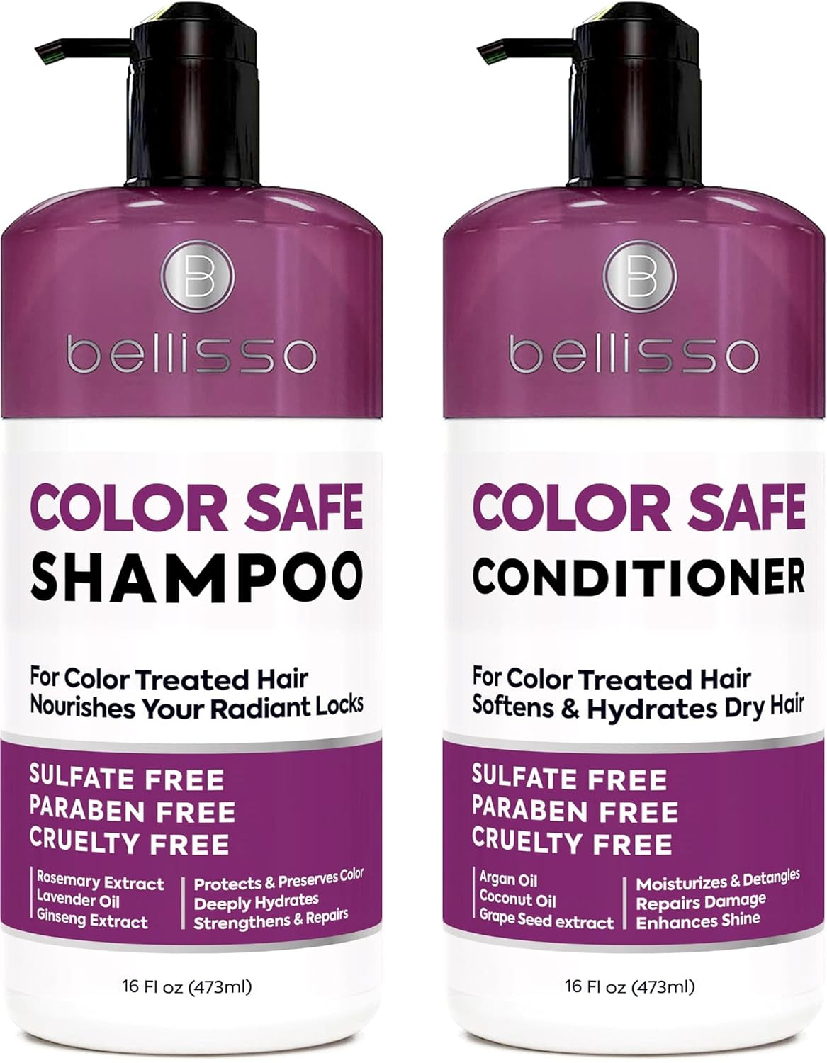 Color Safe Shampoo and Conditioner Set for Dyed and Treated Hair - Sulfate and Paraben Free, Moisturizing Formula with Rosemary for Enhanced Fade Protection for All Hair Types