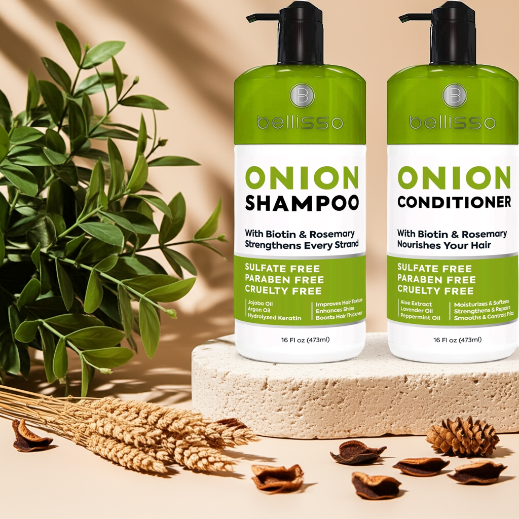 Bellisso Onion & Biotin Shampoo & Conditioner – Sulfate-Free Volumizing Hair