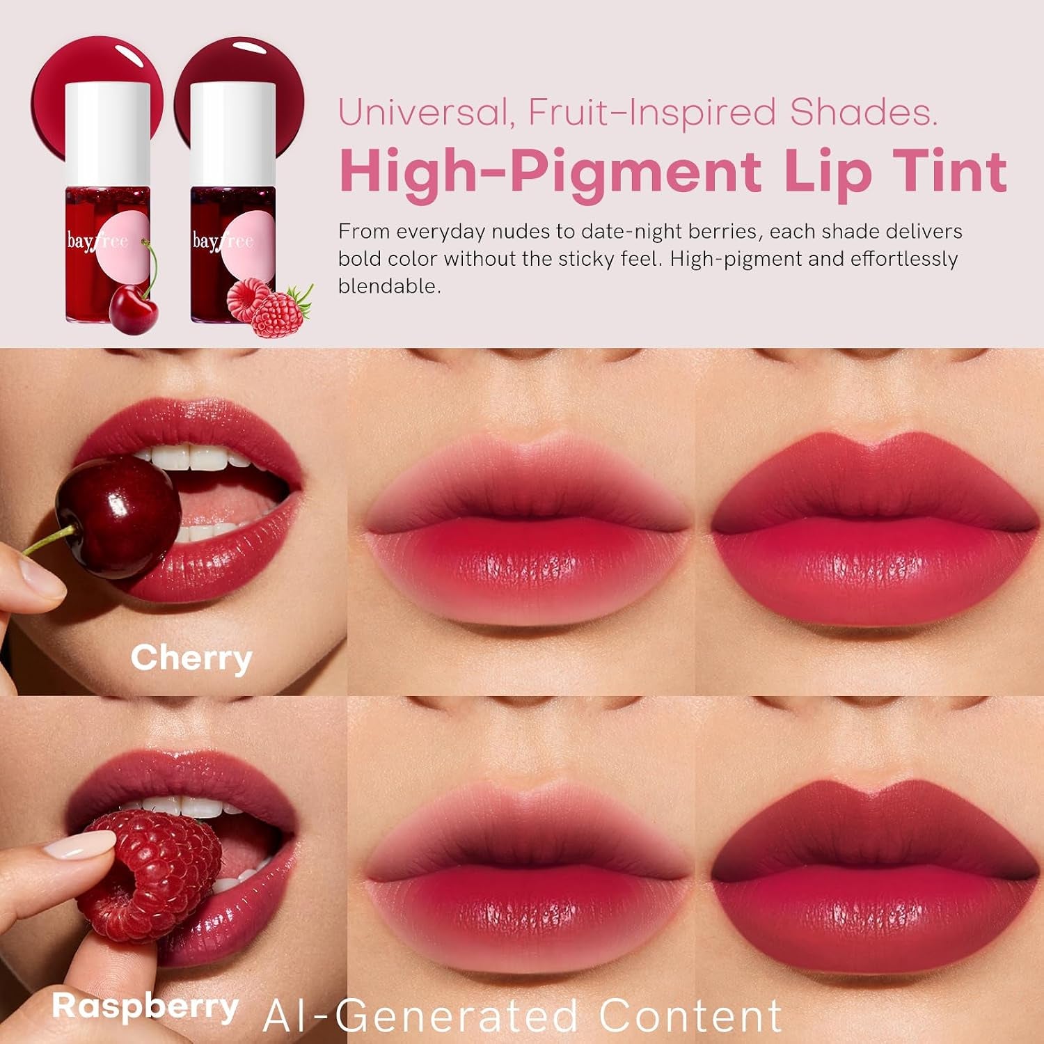 Bayfree Lip Tint Stain Set, 2 PCS Korean Water Tint Lightweight Non-Sticky, Waterproof Long Lasting Liquid Blush & Lip Stain, Transfer-Proof, Matte Finish Lip Color Makeup (Made into Jam)