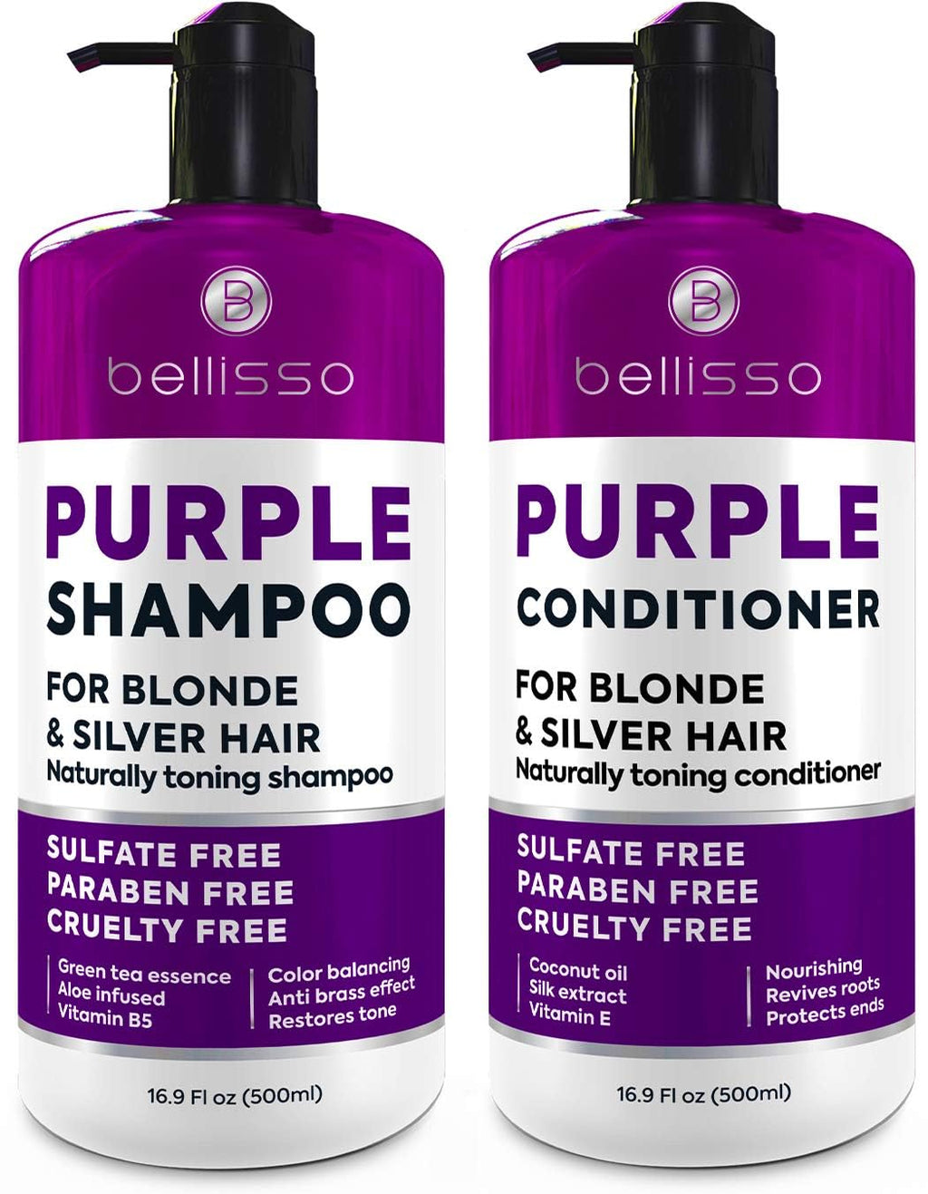 Professional Purple Shampoo and Conditioner Set for Platinum Blonde, Silver, Light, Bleached, and Grey Hair - Sulfate and Paraben Free Salon Grade Toner (2 x 16.9 Fl Oz) for All Genders