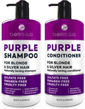 Professional Purple Shampoo and Conditioner Set for Platinum Blonde, Silver, Light, Bleached, and Grey Hair - Sulfate and Paraben Free Salon Grade Toner (2 x 16.9 Fl Oz) for All Genders