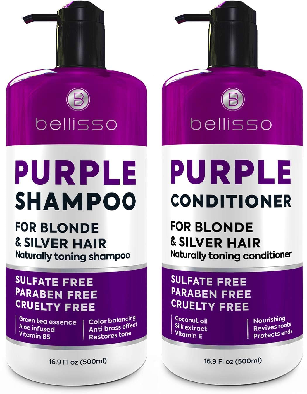 Professional Purple Shampoo and Conditioner Set for Platinum Blonde, Silver, Light, Bleached, and Grey Hair - Sulfate and Paraben Free Salon Grade Toner (2 x 16.9 Fl Oz) for All Genders