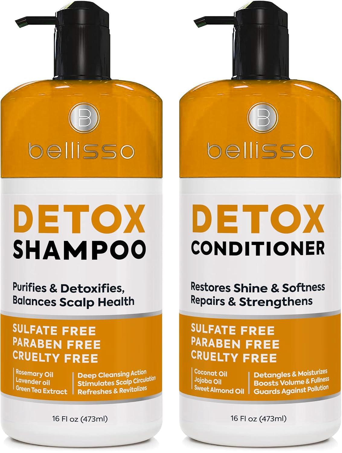 Detoxifying Shampoo and Conditioner Set for Oily Hair - Sulfate and Paraben Free with Scalp Clarifying Properties - Infused with Rosemary Oil
