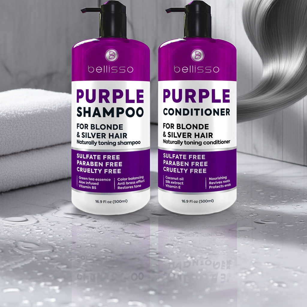 Bellisso Purple Shampoo & Conditioner – Sulfate & Paraben-Free Toner for Blonde, Silver & Grey Hair