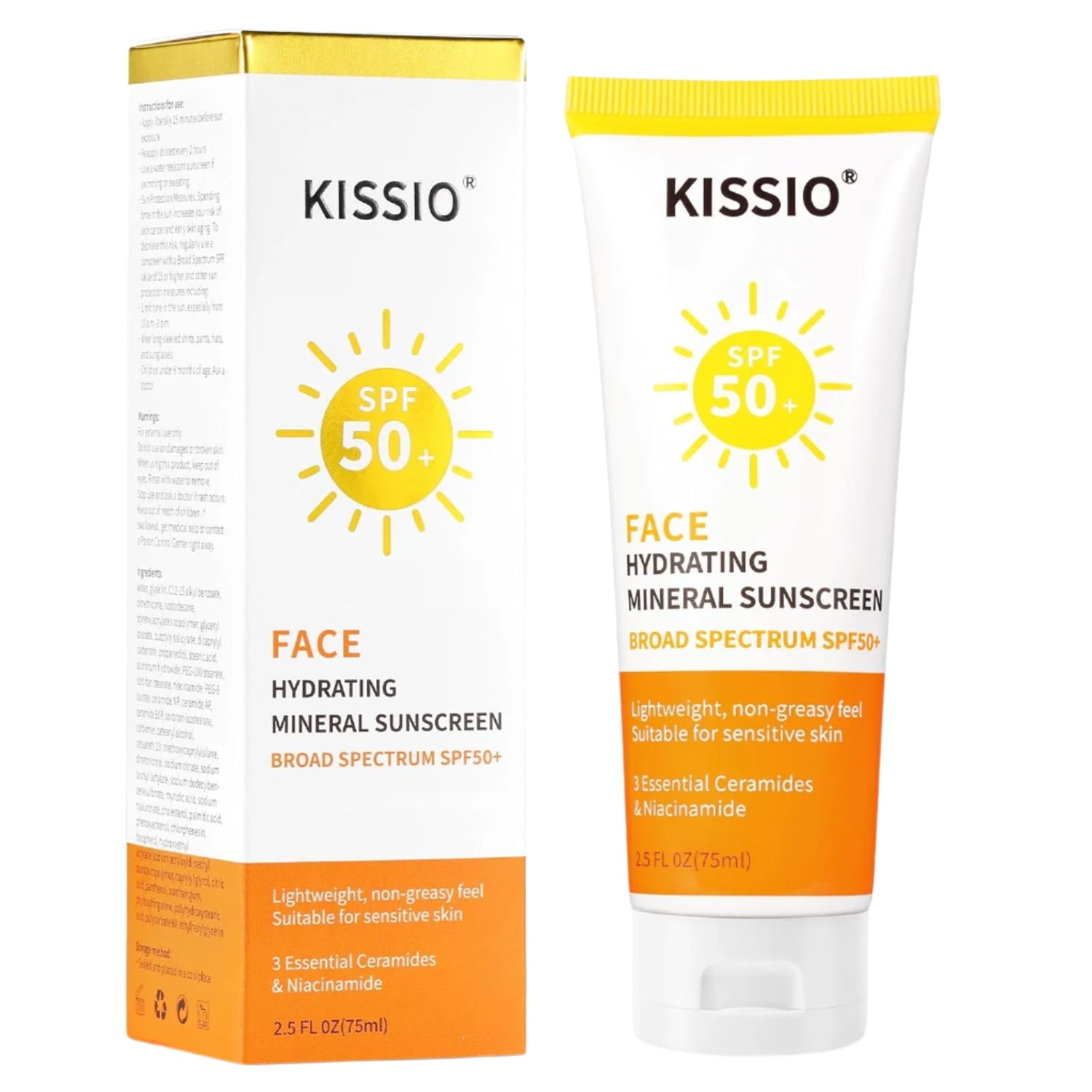 Sunscreen for Face,With Zinc Oxide and Titanium Dioxide,Broad Spectrum Sunscreen,Spf 50,Hydrating Mineral Sunscreen,Non-Greasy,Suitable for Sensitive Skin,2.5 FL OZ