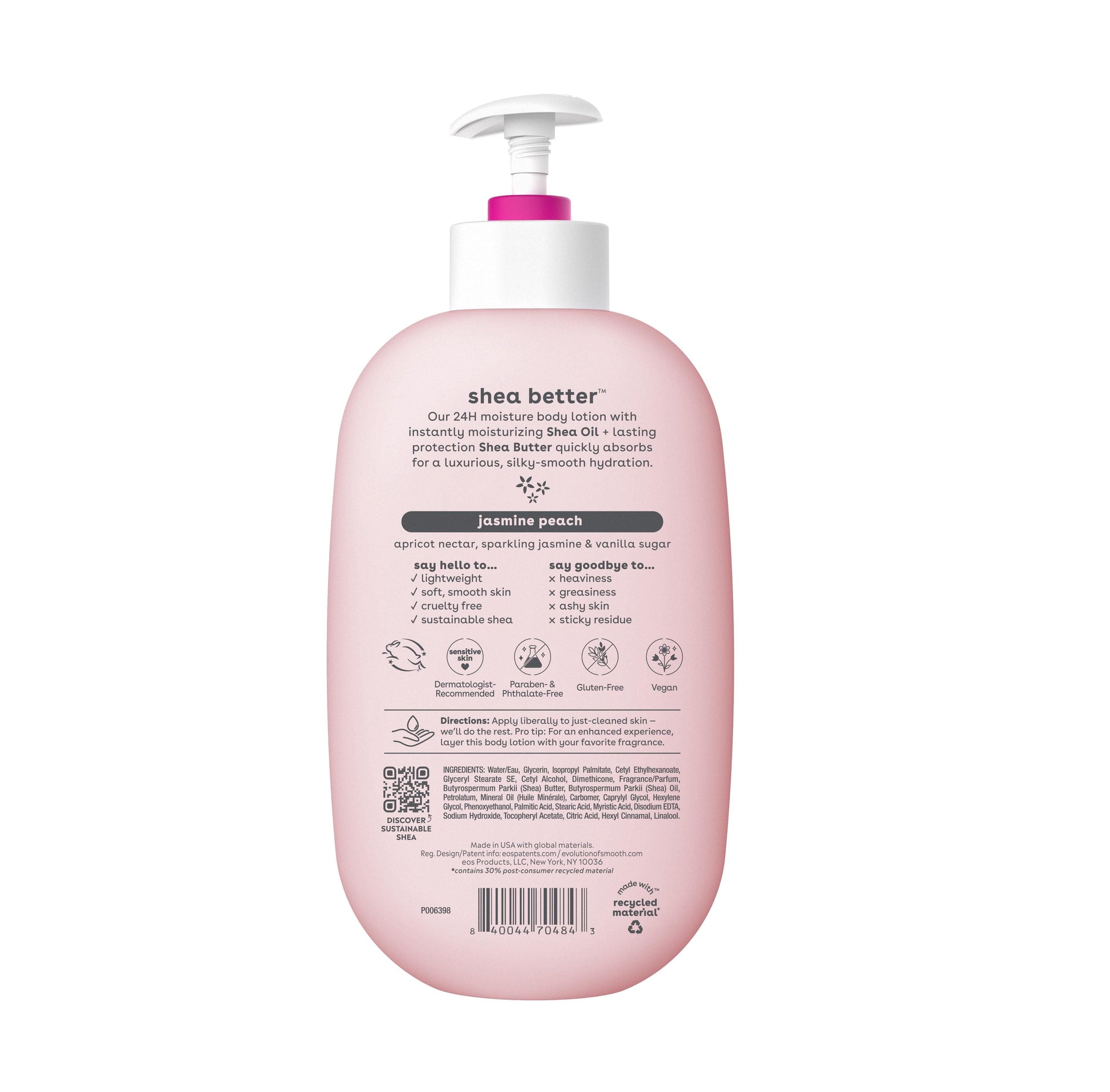 Shea Better Body Lotion - Jasmine Peach, 16 Fl Oz, Nourishes and Soothes Dry Skin