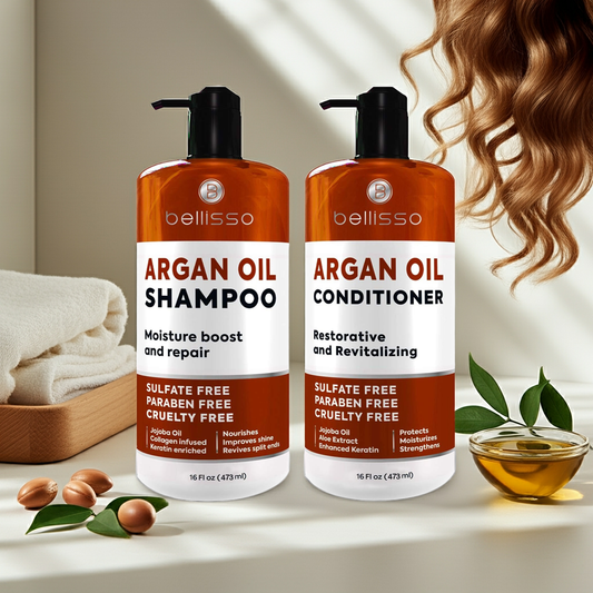 Bellisso Moroccan Argan Oil Shampoo & Conditioner – Sulfate-Free Hydrating Hair Care for Dry, Wavy & Curly Hair