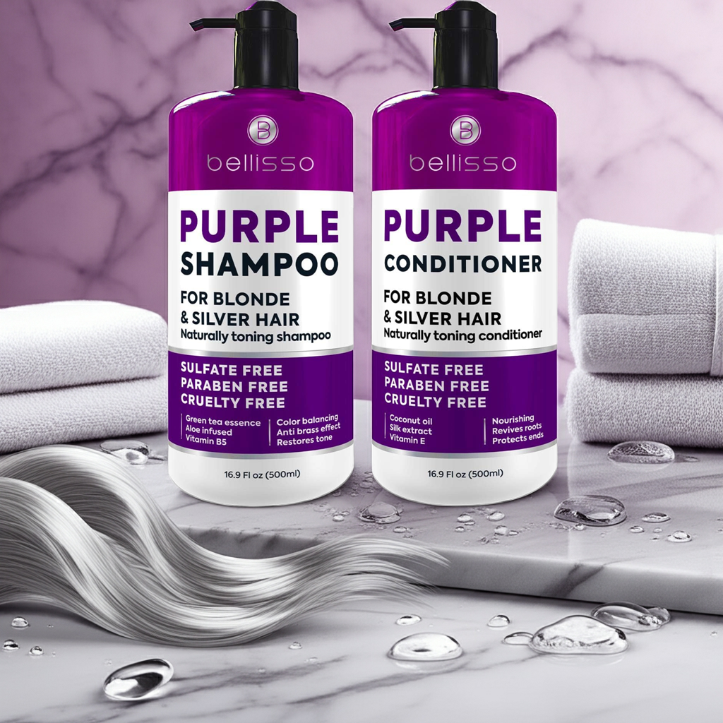 Bellisso Purple Shampoo & Conditioner – Sulfate & Paraben-Free Toner for Blonde, Silver & Grey Hair