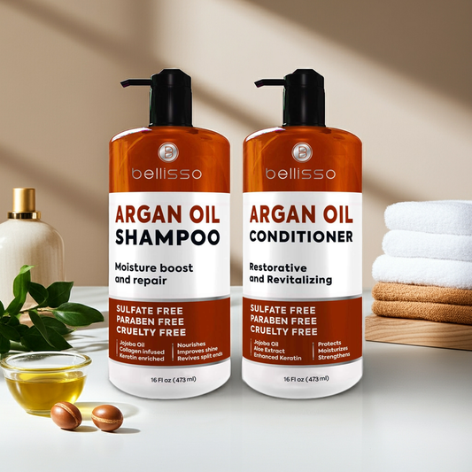 Bellisso Moroccan Argan Oil Shampoo & Conditioner – Sulfate-Free Hydrating Hair Care for Dry, Wavy & Curly Hair